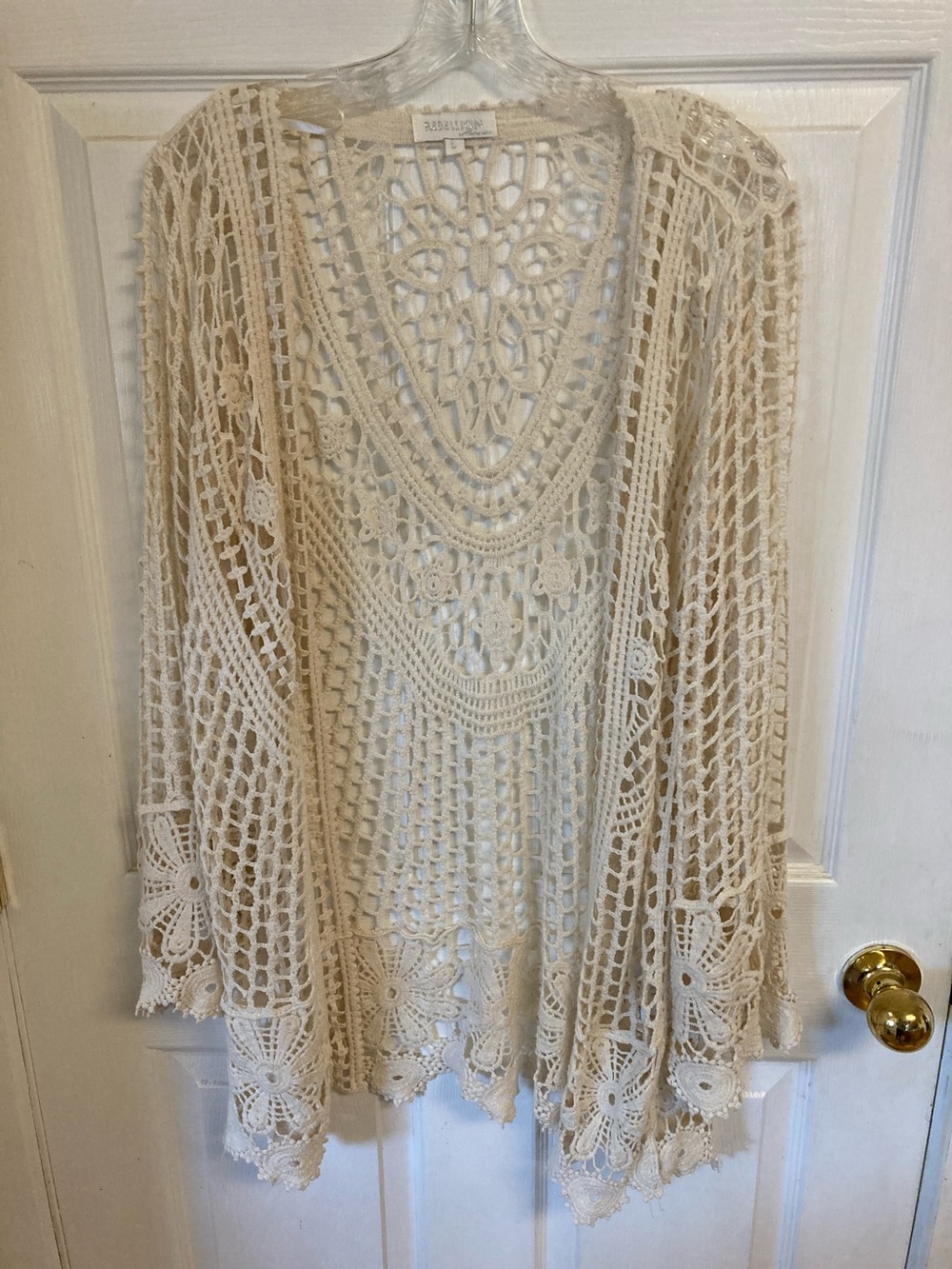Rebellion Again Crochet Open-Knit Poncho Sweater - Cream